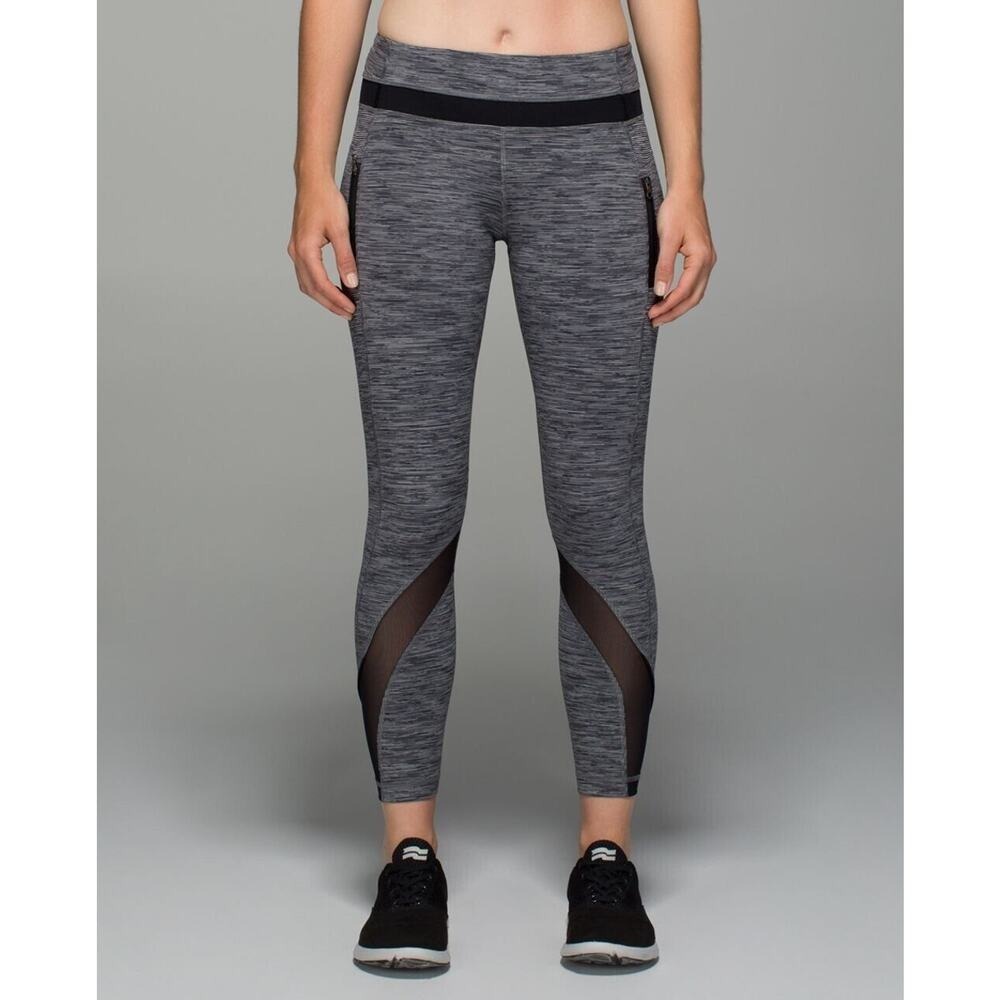 Lululemon Size 6 Leggings Inspire Tight II Mesh Space Black‎ Slate Zip Pockets